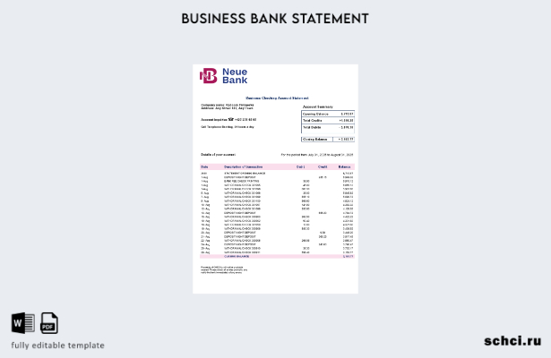 цифровая загрузка шаблона выписки по счету фирмы Neue Bank AG в формате Word и P
